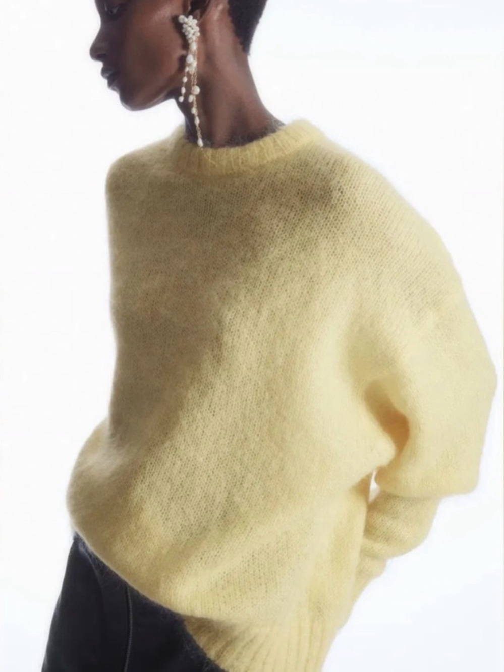 COS Wool Mohair Blend Oversized Butter Yellow Crew Neck Sweater Size Small